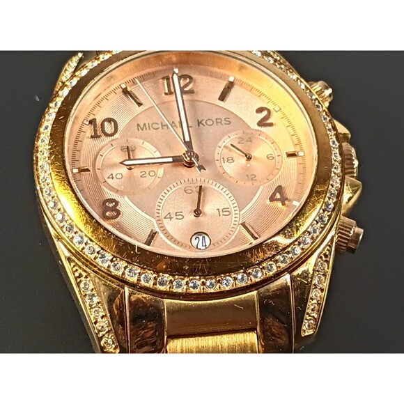 Michael Kors Blair Steel Rose Gold-Tone Dial Crystal Quartz Watch New Battery - Picture 4 of 16